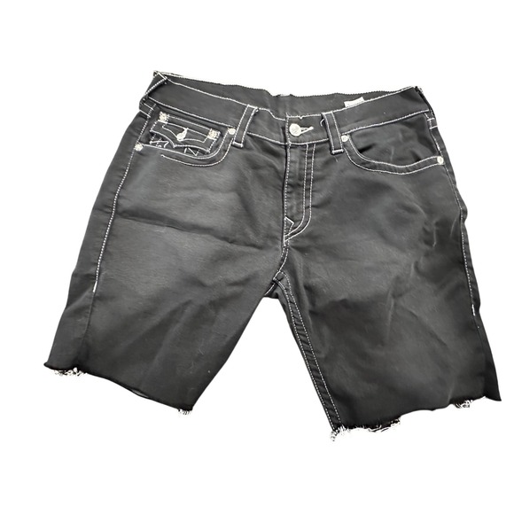 True Religion Other - True Religion Mens Black White Thick Stitch Straight Denim Cut Off Shorts 33